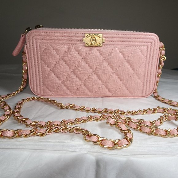 CHANEL Handbags - Chanel 2019 Boy Double Zip Wallet On Chain Pink Caviar Bag